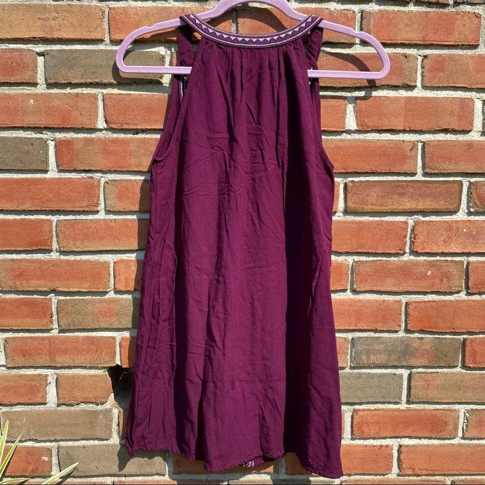 Blue Rain Burgundy Split-Neck Embroidered Tank - Picture 2 of 7